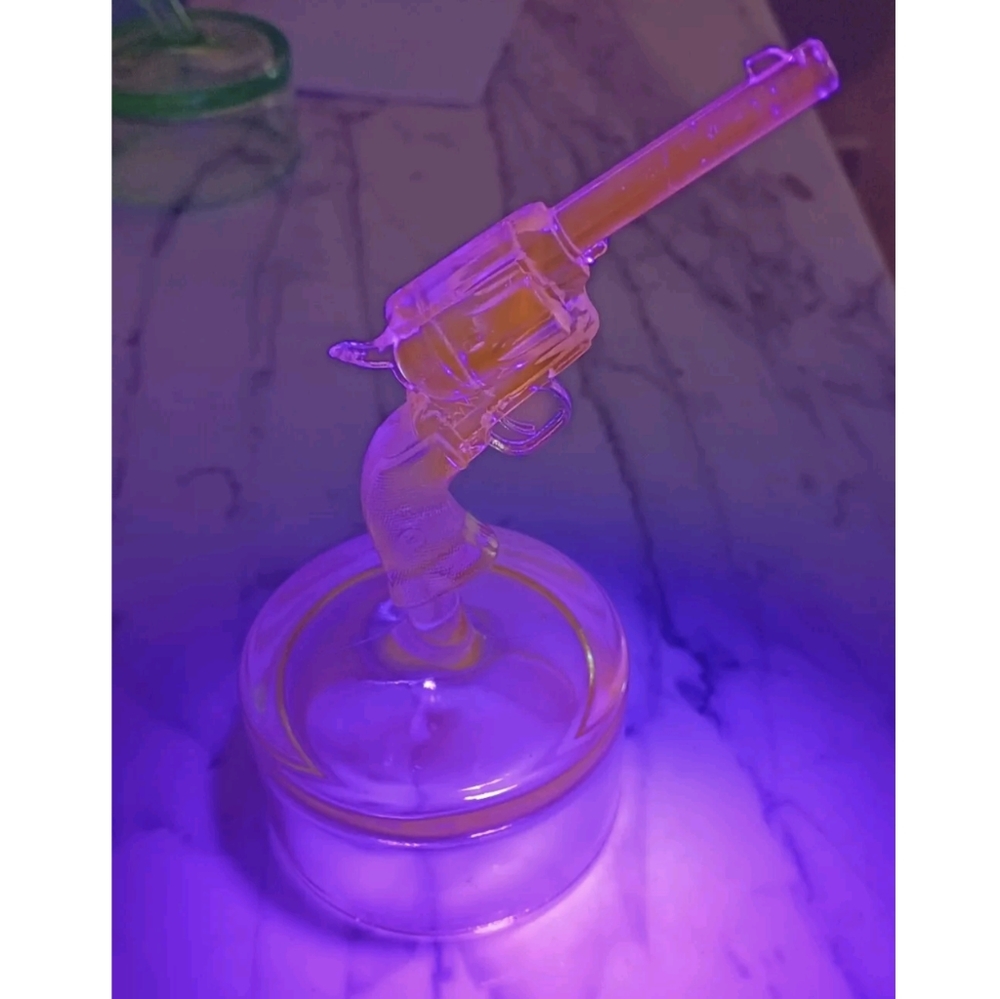 Blue Vaseline Glass on a Font Figurine - Glows Selenium Under Black Light